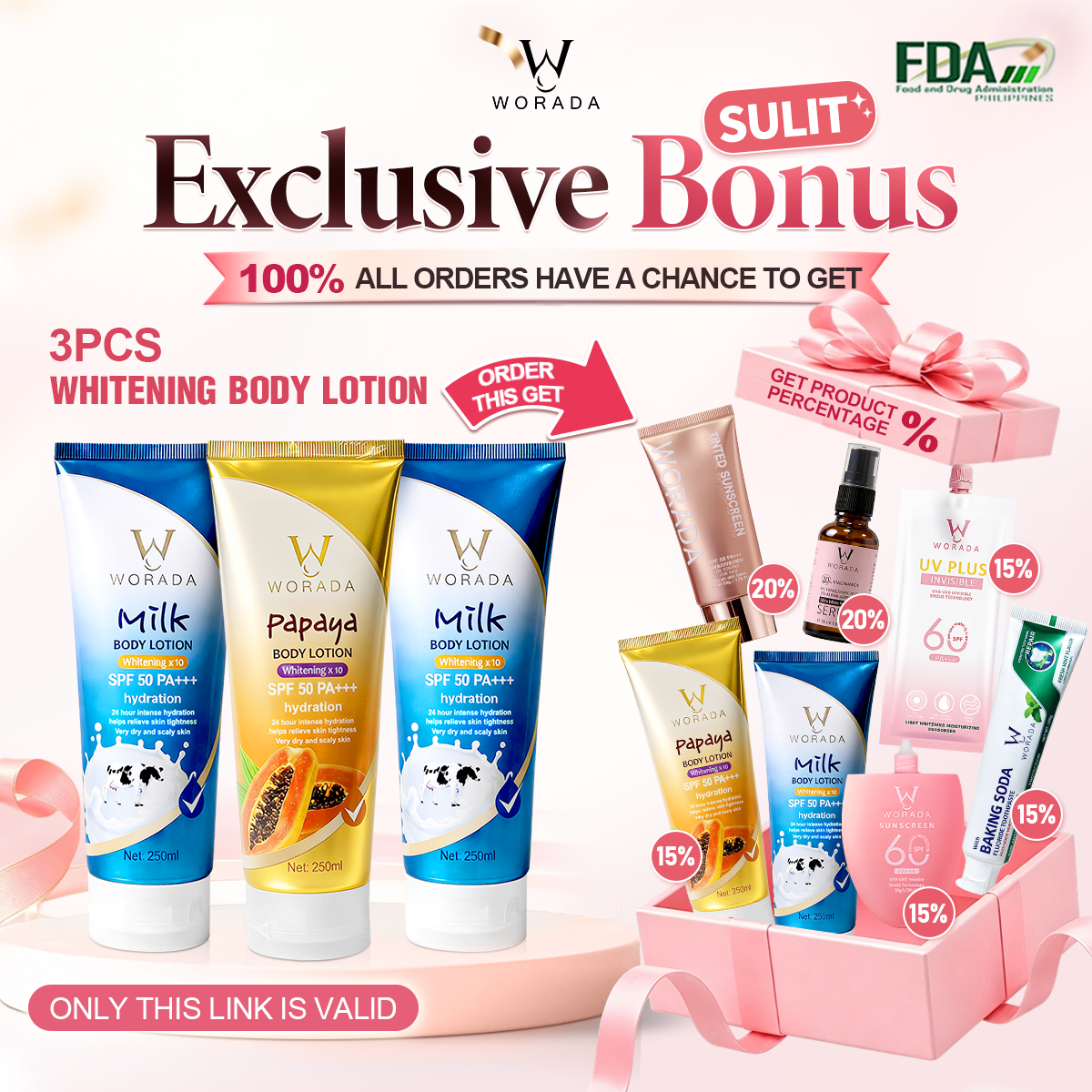 [Something Extra] WORADA SPF50 Body Sunscreen Lotion | 3 Pcs + Free Bonus Product | Whitening UV Protection Moisturizing | Lightweight Body Sunblock SPF50 Daily Protection