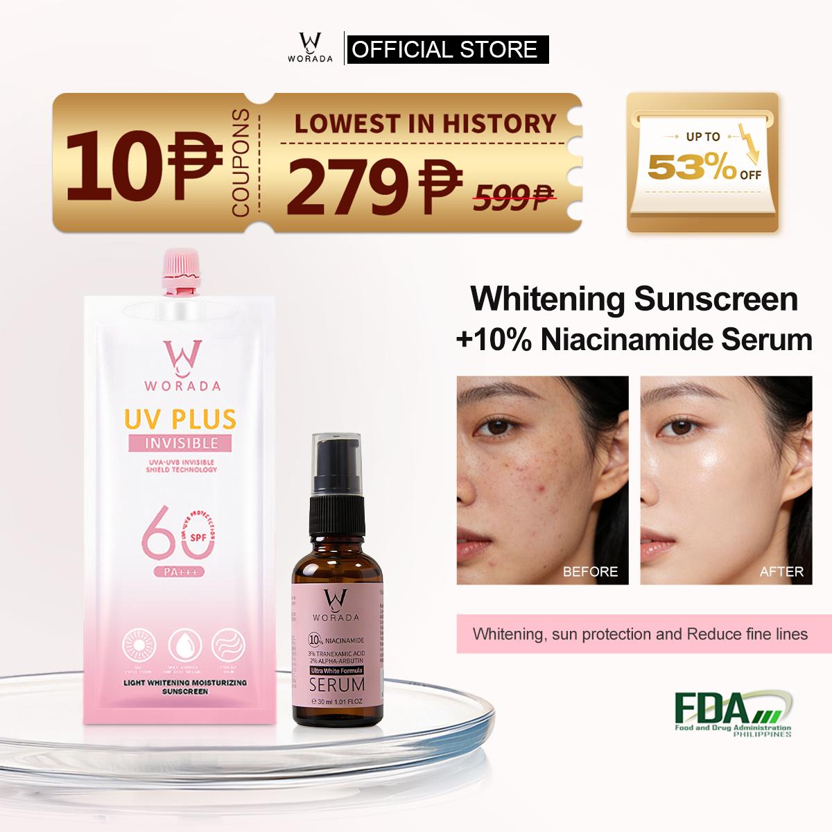 [FDA Approved] WORADA 10% Niacinamide Brightening Revive Serum + SPF60 Sunscreen, Sun Serum Heart Evangelista, Barrier Care Luxury, Whitening Essence for Acne Marks & Dark Spots, Deep Hydration, Redness Relief, Barrier Repair, Waterproof, Travel-Friendly