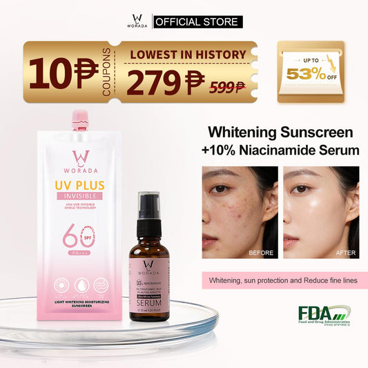 [FDA Approved] WORADA 10% Niacinamide Brightening Revive Serum + SPF60 Sunscreen, Sun Serum Heart Evangelista, Barrier Care Luxury, Whitening Essence for Acne Marks & Dark Spots, Deep Hydration, Redness Relief, Barrier Repair, Waterproof, Travel-Friendly