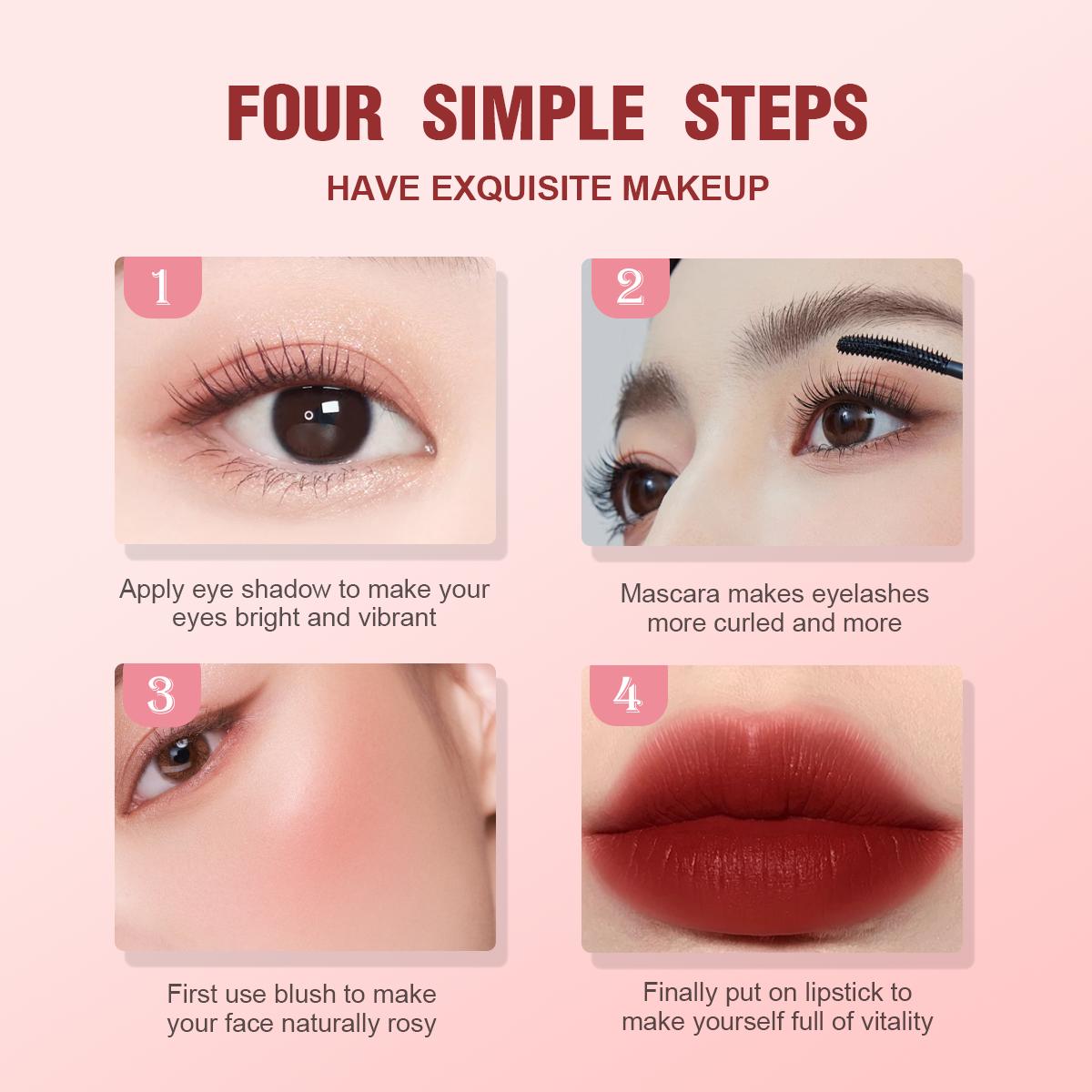 [FDA Approved] WORADA 4 in 1 Chocolate makeup set [eyeshadow 11g mascara 5ml lip gloss 4ml blush 5g] Flawless Makeup Cosmetic Suitable for all skin types mascara pallete make up face blush Eyeshadow lip gloss make up pallete lips  plant