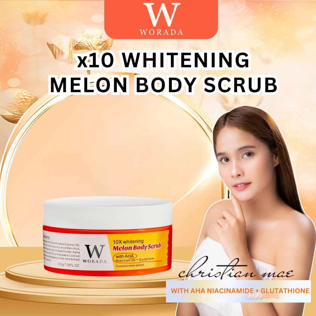 WORADA 10X Whitening Bleaching Whipped Melon Body Scrub 200g Exfoliating Gel Whitening Skin Cleaning Bath For All Skin Type (Niacinamide + Glutahione Cucumis melo extract) Body Care Skin Repair Skin Care Hydrating Moisturize Moisturizer Moisture Cleanser