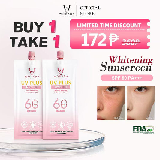Worada SPF60 UV Plus Face Whitening Sunscreen, Long-Lasting Cream, Waterproof, 50ml, All Skin Types, Moisturizer, Primer, Hydrating, Brightening, FDA Approved - Hydrate
