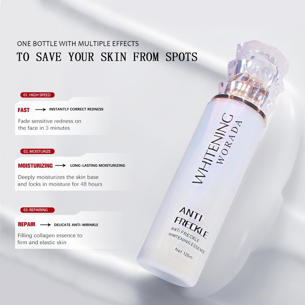 WORADA Anti Freckle Whitening Essence 120ML - Brightens Skin Tone, Hydrates, Calms Acne, for All Skin Types - Radiant & Flawless - Pack