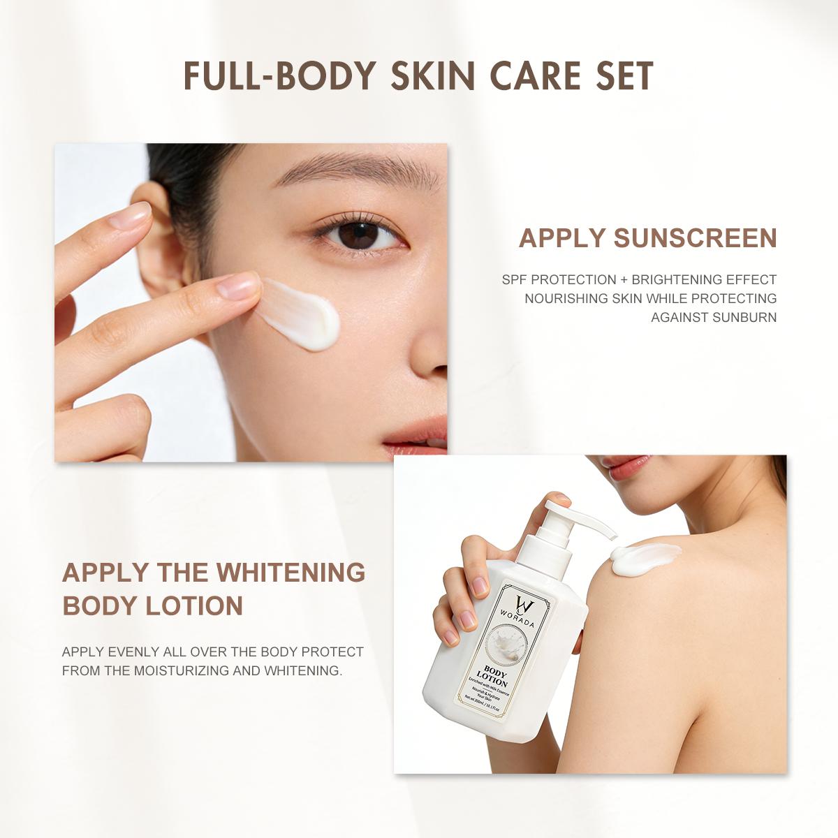 [FDA Approved] BUY 1 TAKE 1 WORADA SPF60 Sunscreen Sunblock + Papaya Whitening Lotion | Waterproof UV Protection | Brightening & Skin Repair | Deep Hydration Moisturizer | Body Care Combo | All Skin Types | Daily Use Glow Skin