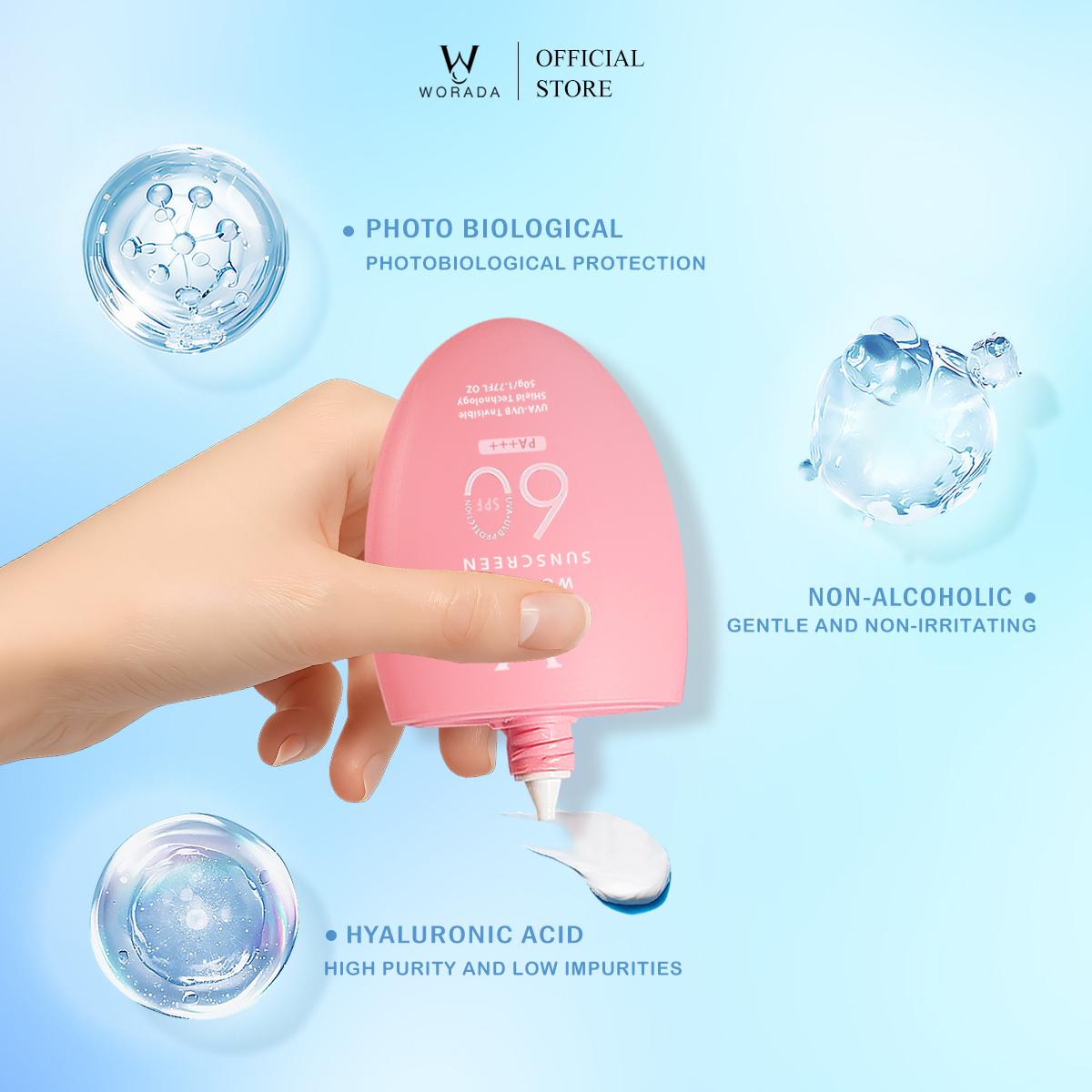 Worada SPF60+++ Sunscreen Sunblock Whitening Cream - Waterproof Long Lasting Face Body Skin 50ml All Skin Types SPF60 3IN1 Sun Protection Moisturizer Make-Up Primer - Hydrate, Moisture