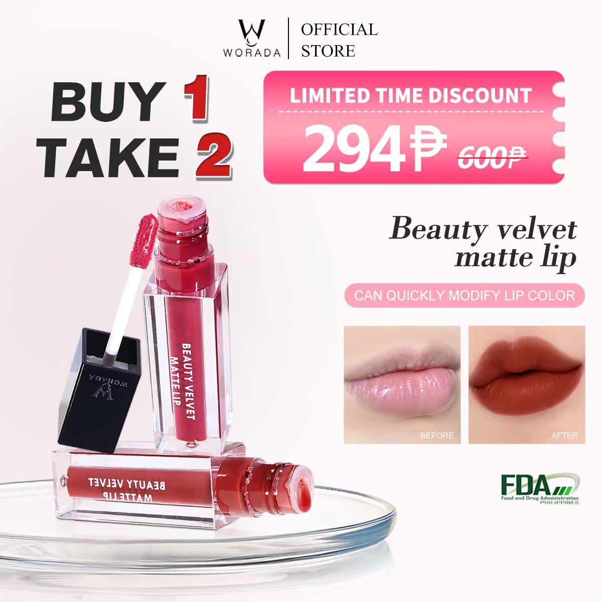 Worada Beauty Velvet Lip Matte Waterproof Long Lasting Smudge Proof Matte 3 Color Limited Edition Cosmetic Lipgloss Lipstick Makeup Lip Care Glossy Grwm Liptint Happy Skin Jelly