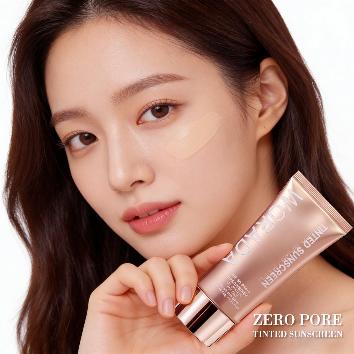 [FDA approved] Buy 1Take1 WORADA Tinted Sunscreen SPF50+++ Lightweight no white cast sun protection hydrating Vitamin E hydrating long-lasting for all skin types Gentle textureUse as a makeup primer sunscreenand gentle sunkissed Uv