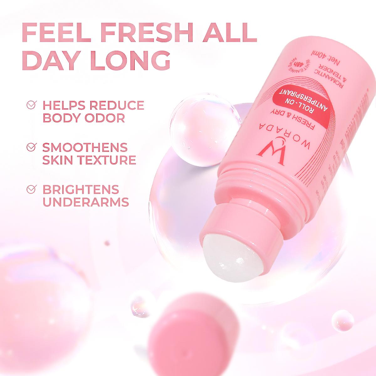 [FDA approved]BUY 1 GET 3 WORADA Organic Skin Intensive Whitening Underarm Powedr Dry Deodorant Under Arm Deo Roll on 40ml each deo rollon antipersperspirant anti body odor roll-on whitening deo vitamin C brightening Unisex Daily Hydrating Moisturizer