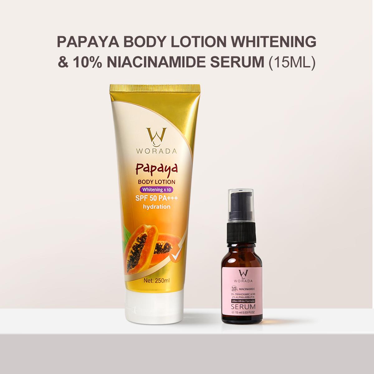 [FDA Approved] WORADA SPF50 Whitening Body Sunscreen+10% Niacinamide Serum, Moisturizes, Brightens Skin, Repairs, Lightweight Daily Lotion, Controls Oil, Reduces Acne, Blemishes & Redness, Fast Results, All Skin Types, UV Protection, Glutathione Whitening