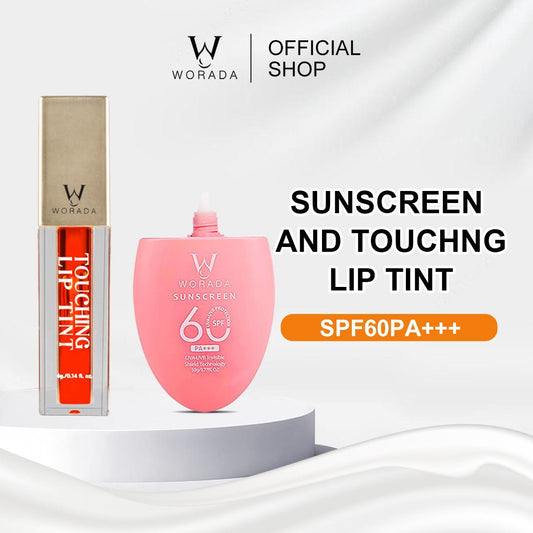 [Buy 1 Take 1] WORADA SPF60 Facial Sunscreen+Worada Touching Long Lastin Lip Tint (Whitening Cream Comfort Skincare 3in1 SUNSCREEN Protection Moisturizer Make-Up Primer Skin Repair  Moisturizer Gloss Lipgloss Flawless Lipstick) For All Skin Type Hydrating