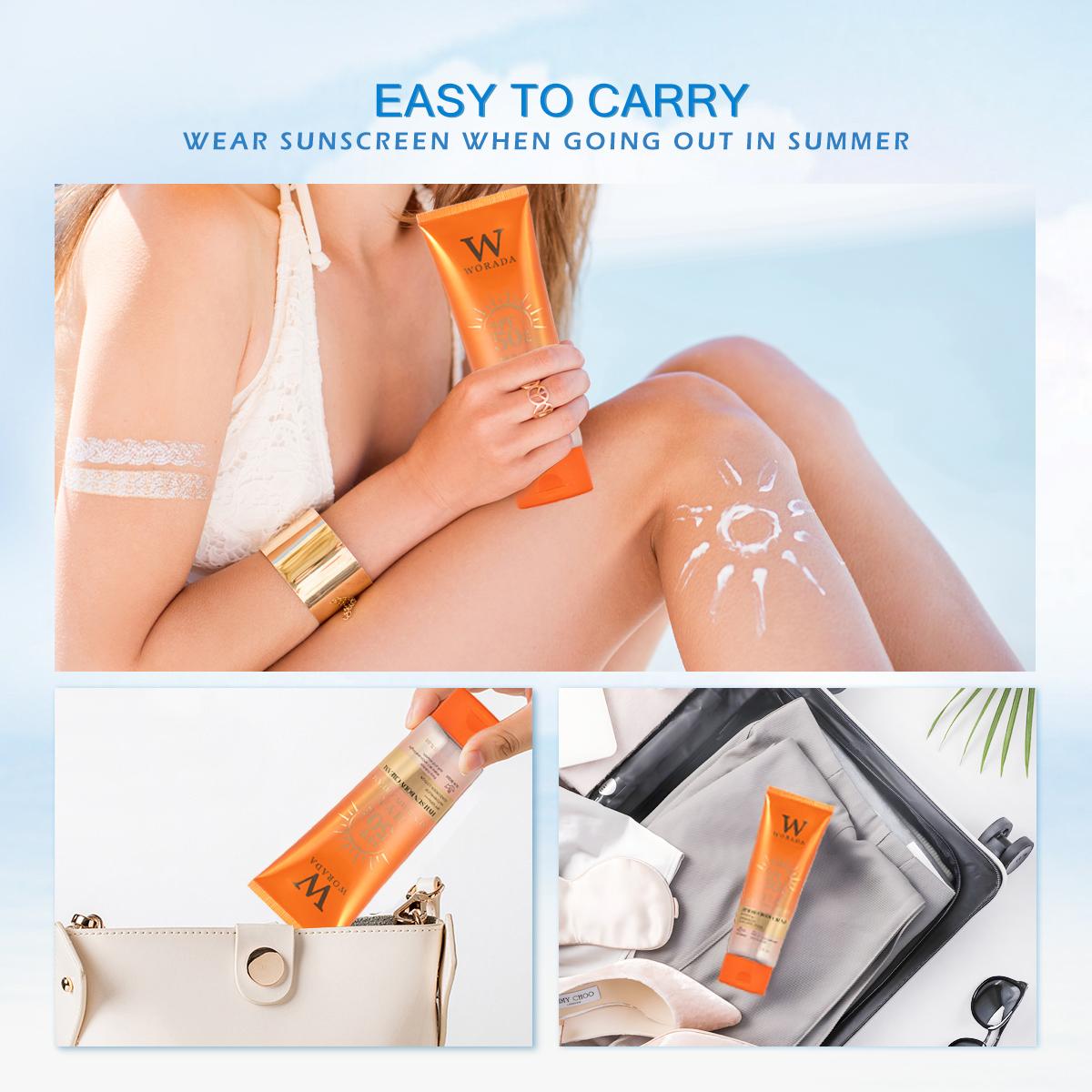 [FDA Approved] WORADA HYA  Whitening Suncreen SPF50 Body Cream 100ml for all skin type Waterproof sun protection lotion Moisture Hydrating Cosmetic Uv Daily body care Moisturizer Pack Bright Smooth Sunscreen
